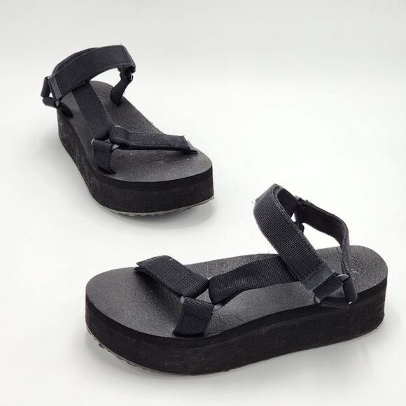 Cushionaire Sassy Black Platform Sandals Size 7 - Picture 1 of 10